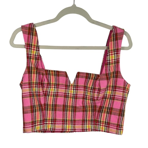 Maeve Tops - Maeve by Anthropologie US 10 Pink Plaid Structured Corset Bustier Top